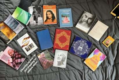 array of books from @dan_cey_that include ram dass, patanjali and the 12 step buddhist